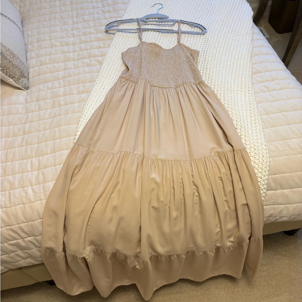 Beige Smocked Maxi Dress